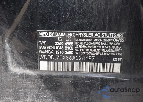 2006 Mercedes-Benz Cls 500 z USA, uszkodzony, nr VIN WDDDJ75X86A028487